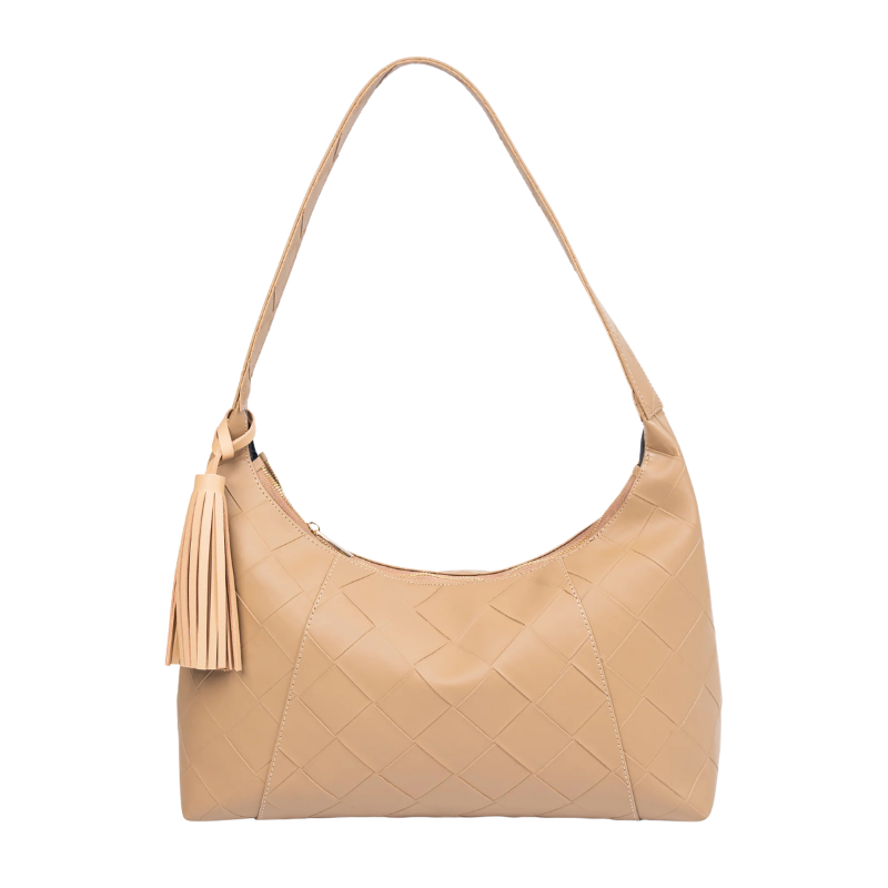 Brown Textured Tote Bag with Tassel Accent