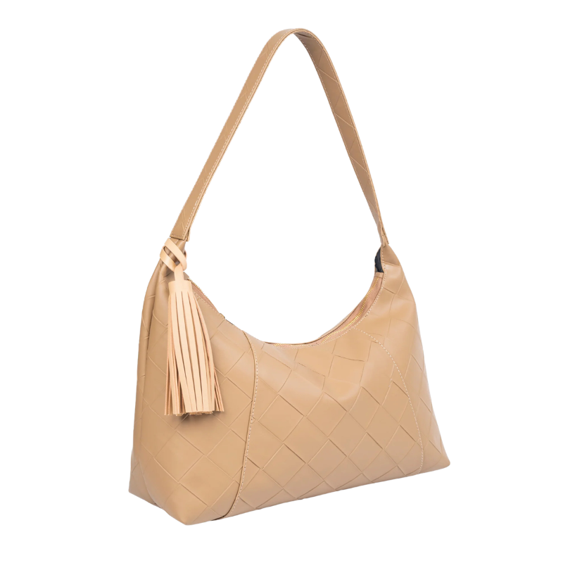 Brown Textured Tote Bag with Tassel Accent