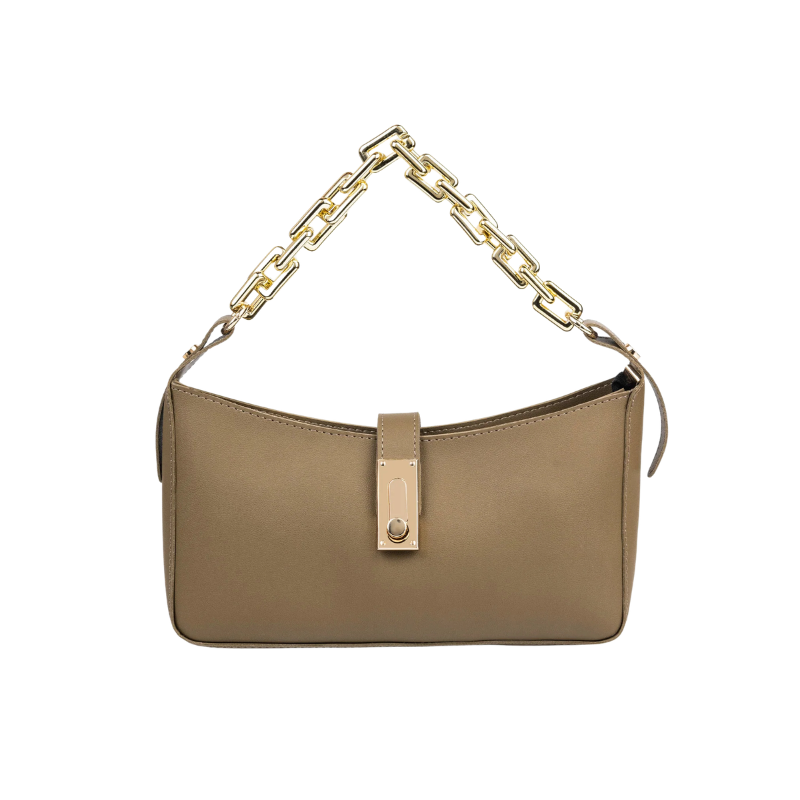Olive Flap Handbag with Twist Lock & Chain Handle