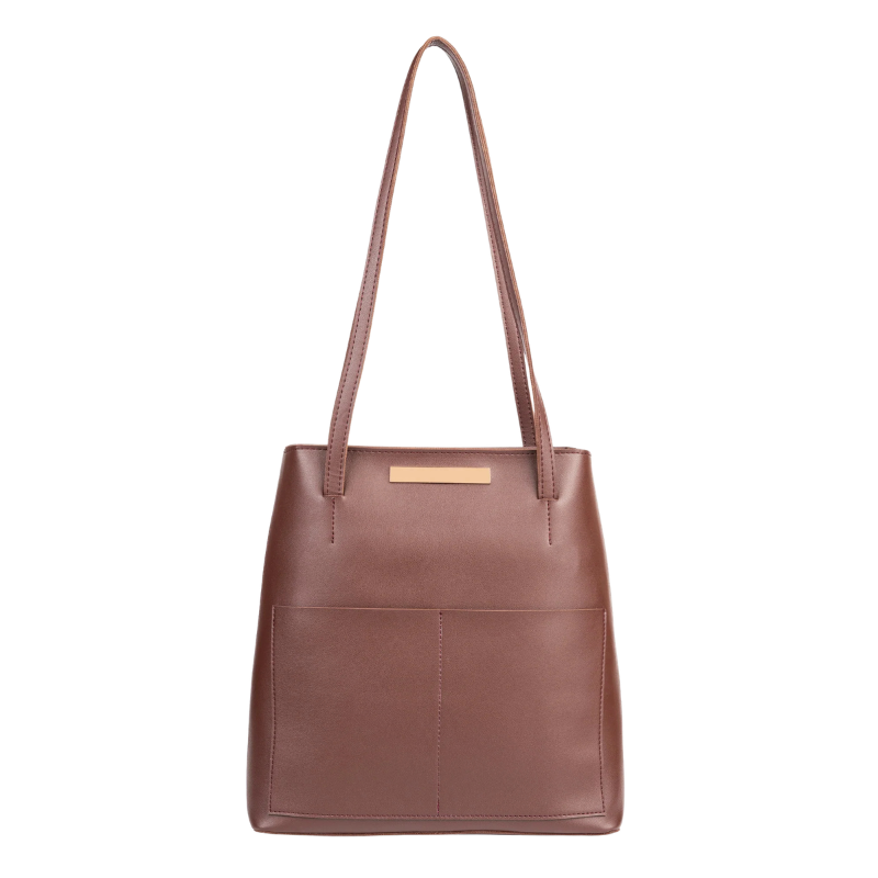 Brown Classic Tote Bag with Zip Closure