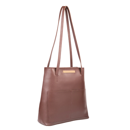 Brown Classic Tote Bag with Zip Closure