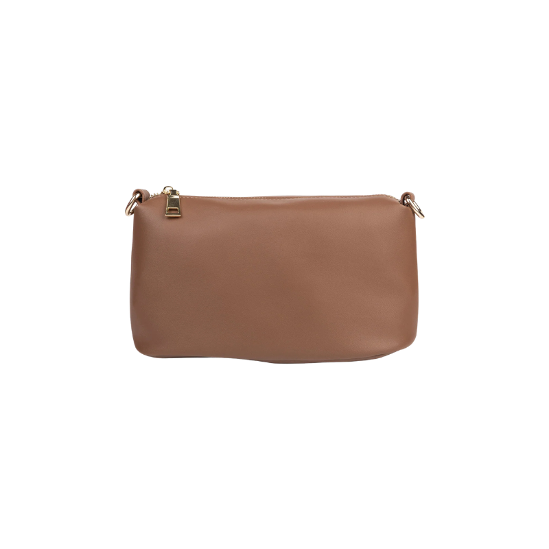 Brown Structured Handbag with Twist Lock & Shoulder Strap