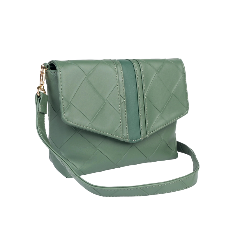 Textured Green Shoulder Handbag with Magnetic Closure