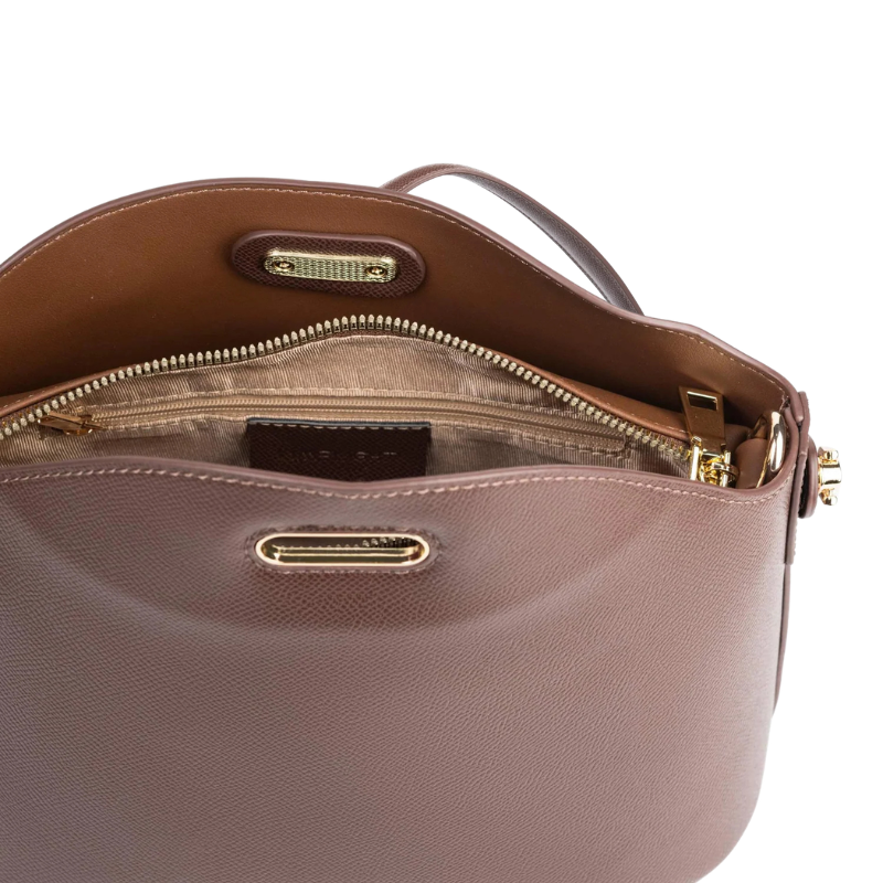 Brown Structured Handbag with Twist Lock & Shoulder Strap