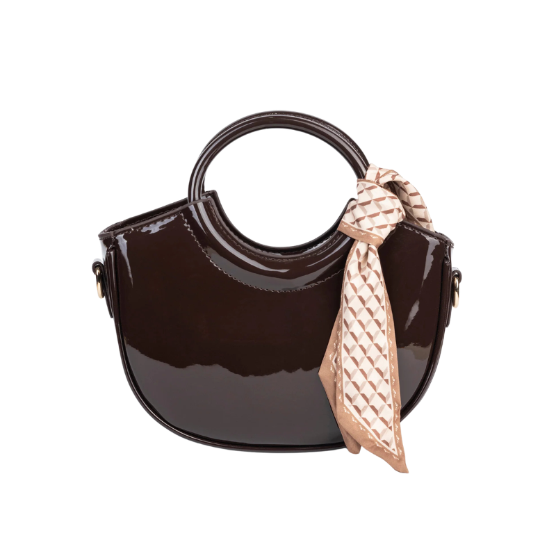 Brown Hobo Shoulder Bag with Scarf Detail