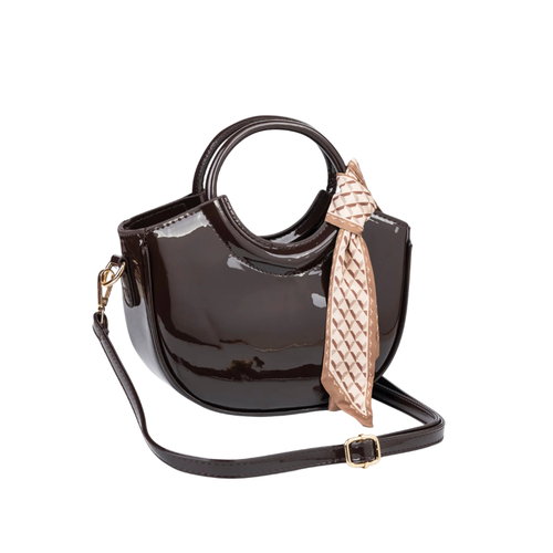 Brown Hobo Shoulder Bag with Scarf Detail