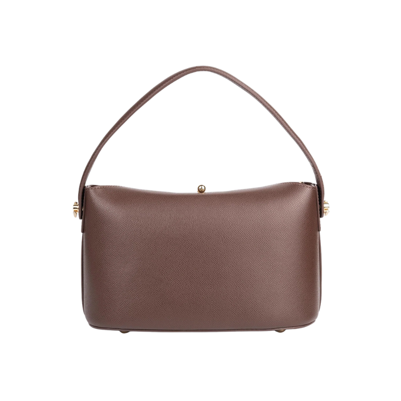 Brown Structured Handbag with Twist Lock & Shoulder Strap